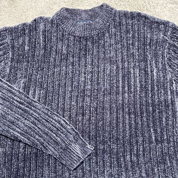 VTG Domani Collection Chenille Sweater Men's Medium Gray Soft Textured Stripes - Picture 2 of 8